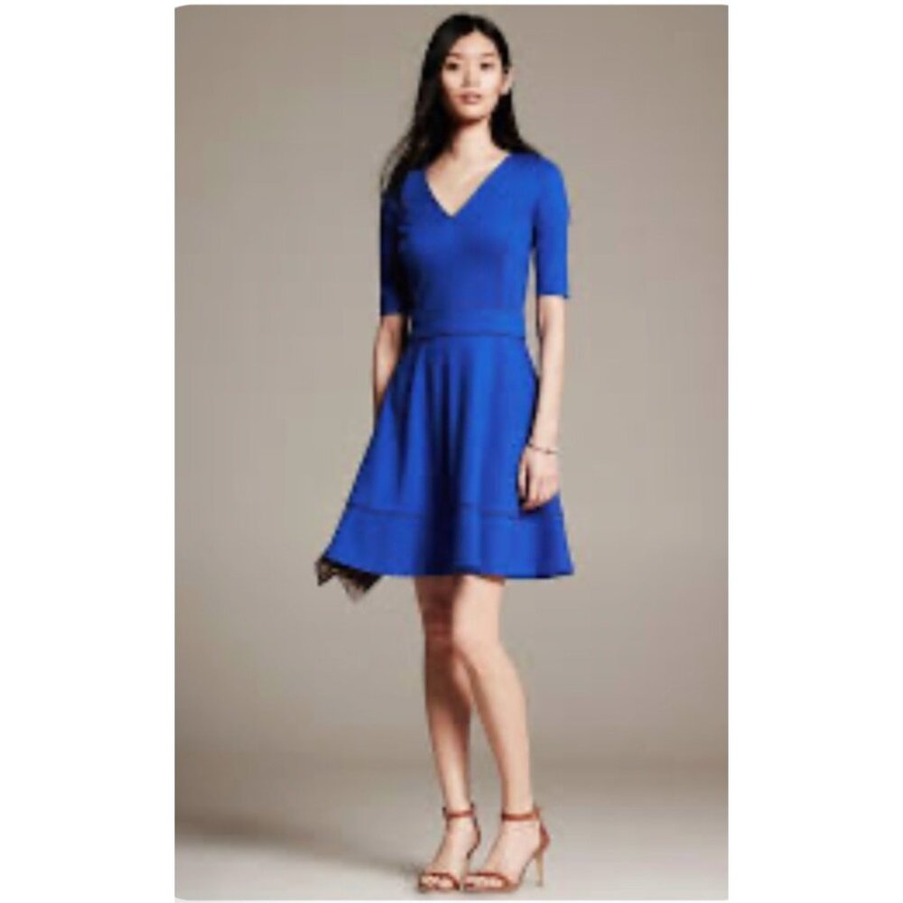 Banana Republic Womens Blue Ponte Fit & Flare Dress Size 8P